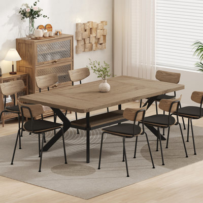 Table de salle à manger d'angle rectangulaire 63 pouces en bois pêche avec tablette de rangement pour 4 à 8 personnes