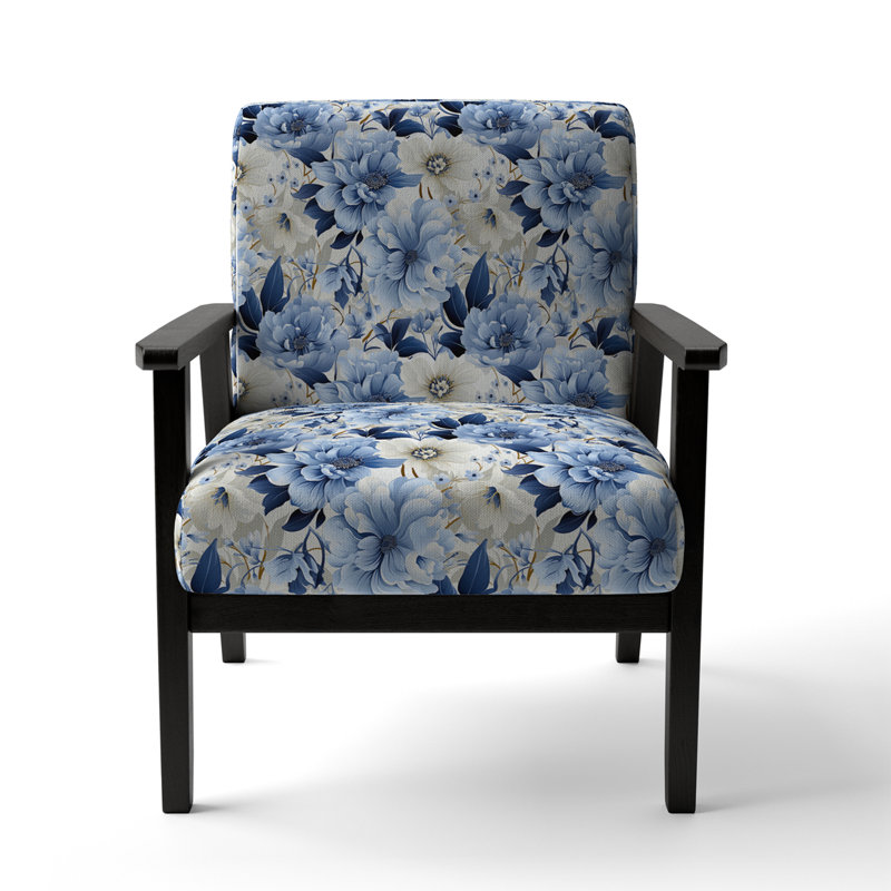 Cobalt Blue Scrollwork Swirls Victorian Pattern II - Upholstered Floral Accent Chair, Floral Blue And White Victorian Pattern