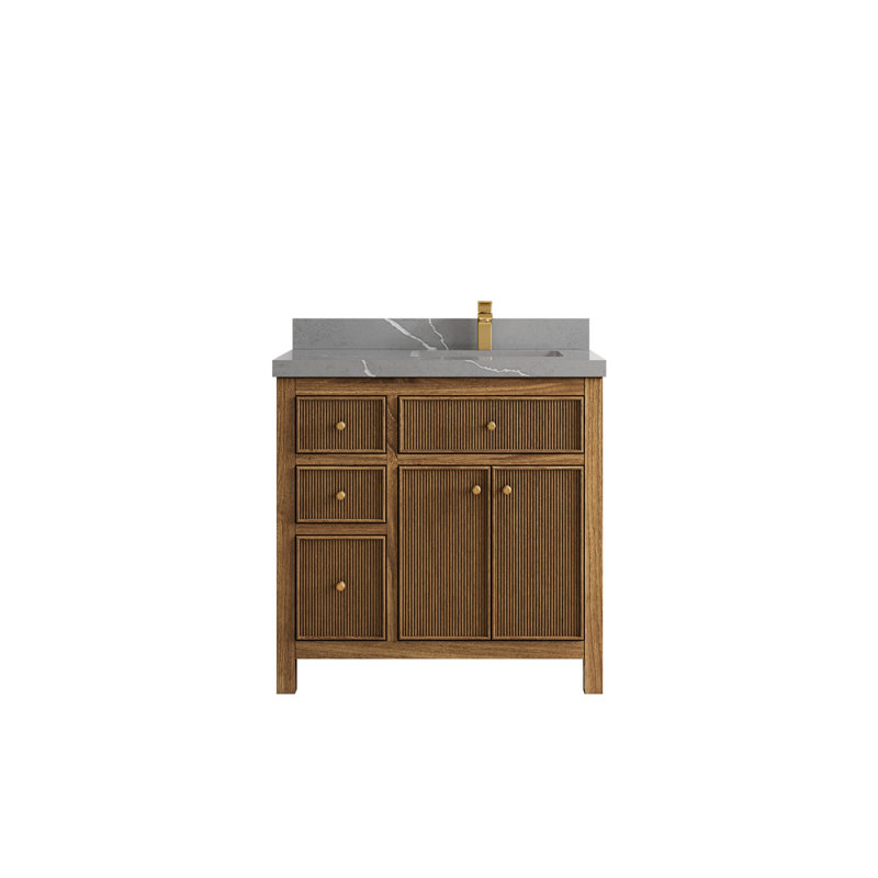 36'' Single Bathroom Vanity with Quartz Top, Piatra Gray