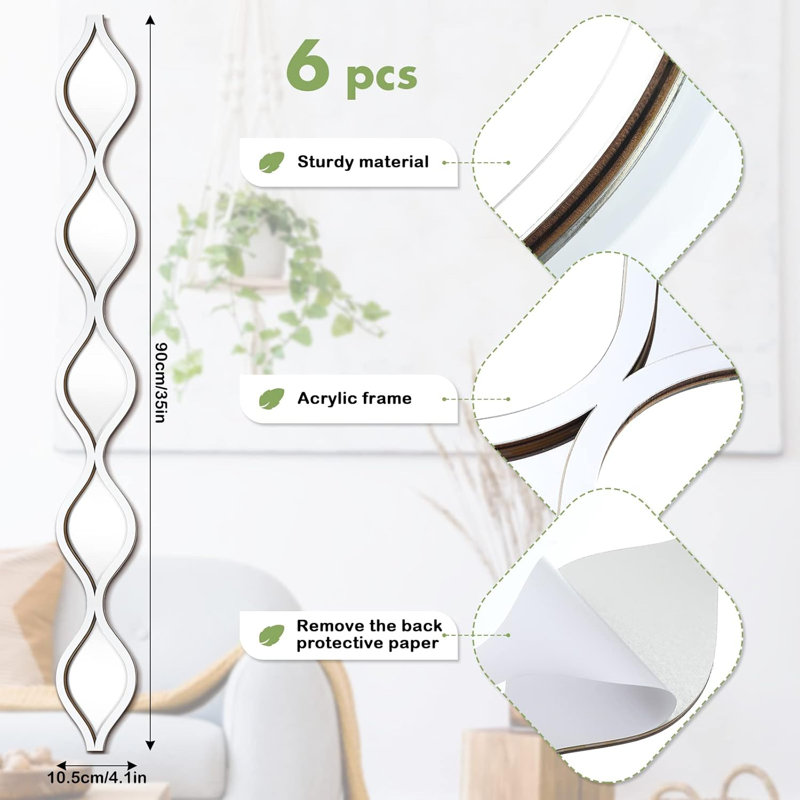 6 Pcs Acrylic Teardrop Mirror Decor,Silver Edge, Silver