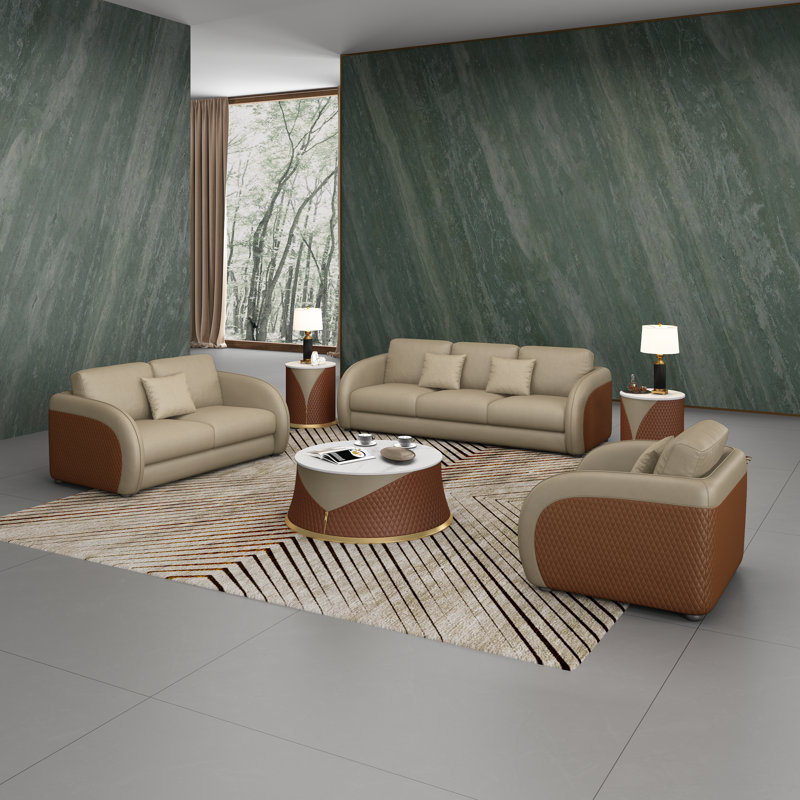 Noir Leather Club Chair, Beige/Brown Genuine Leather