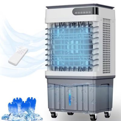 90CM Evaporative Cooler With 12-Hour Auto Shut-Off Timer, 4 Ice Packs, 3-Speed Windowless Air Conditioning, Smart Remote Control, Dual Water Tanks, Quiet Operation