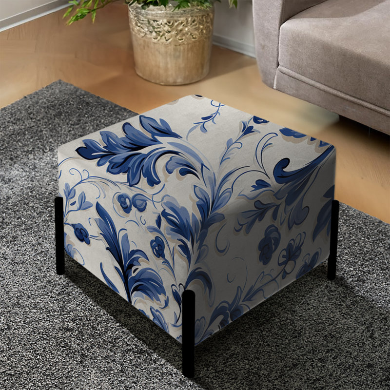 Motif victorien royal damas bleu cobalt Regal - Repose-pieds carré damassé
