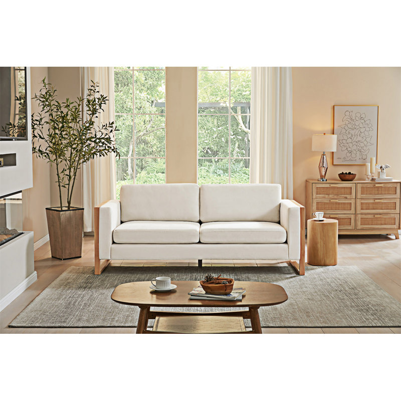 Canapé moderne avec pieds en bois, Bois naturel, Blanc