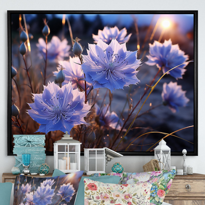 Champ de bleuets VI - impression, Cadre flottant noir, H 12 po x l 20 po x P 1 po