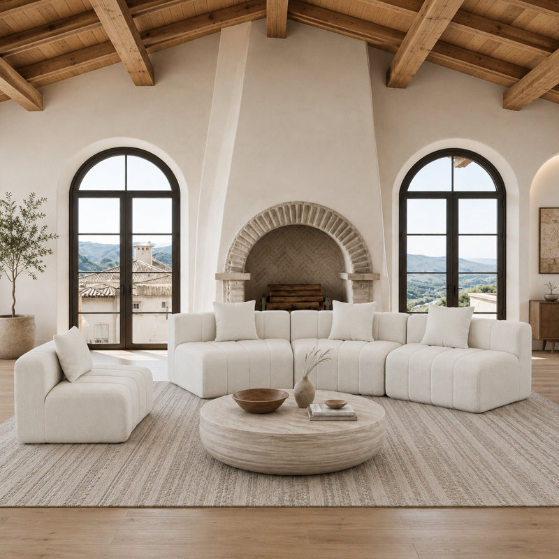 Upholstered 151 " Chenille Curved Sectional, Beige