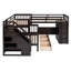 Lit superposé simple au-dessus d'un lit double en L avec 3 tiroirs, bureau portable et garde-robe, espresso-1192601750
