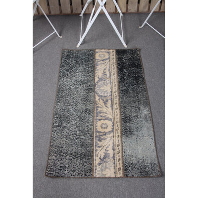 Handwoven Turkish Vintage Green Patchwork Oushak Area Rug Made from Luxury Wool