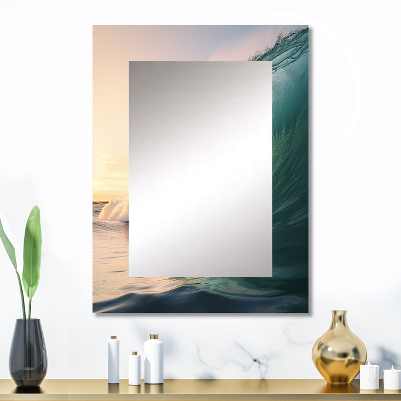 Turquoise Power of Ocean Wave IV - miroir mural décoratif côtier, miroir turquoise, impression sur métal, 32 po x 24 po