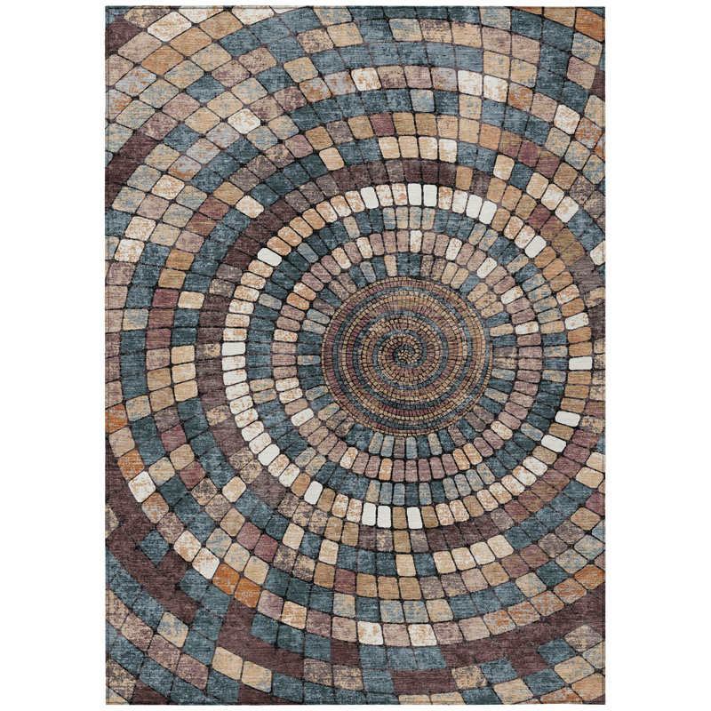 Machine Washable Indoor/Outdoor Husby ACN2216 Geometric Rug, Rectangle 10' x 14'