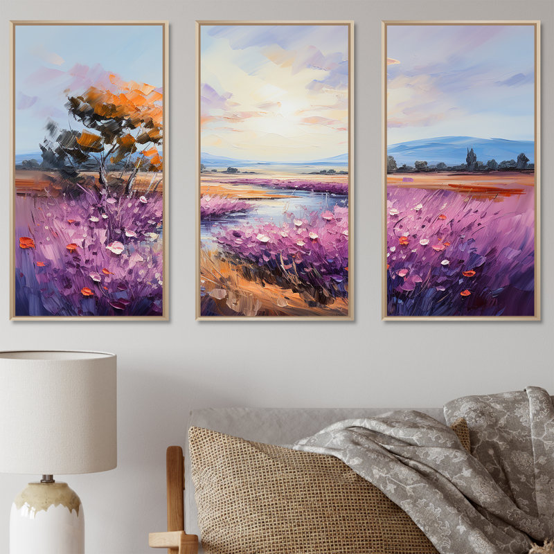 «Mauve mauve», ensemble d'art mural sur toile, Cadre naturel flottant, H 40 po x l 60 po x P 1 po