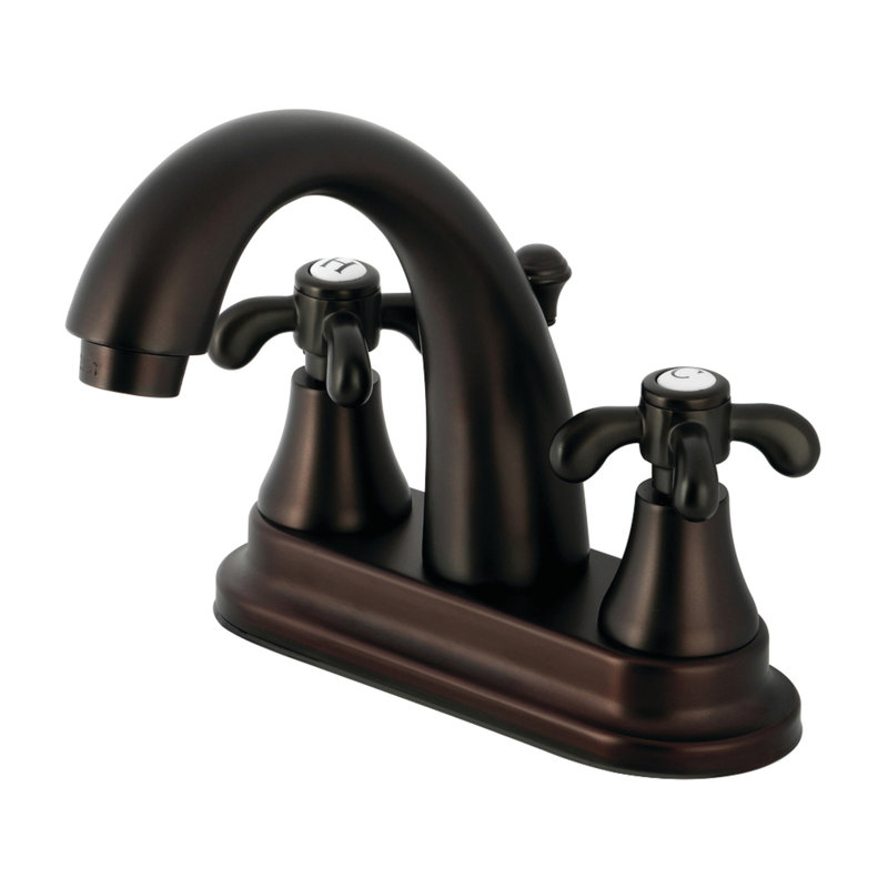 Kingston Brass French Country Two-Handle 3-Hole Deck Mount 4" Centerset Bathroom Faucet with Brass Pop-Up, Oil Rubbed Bronze