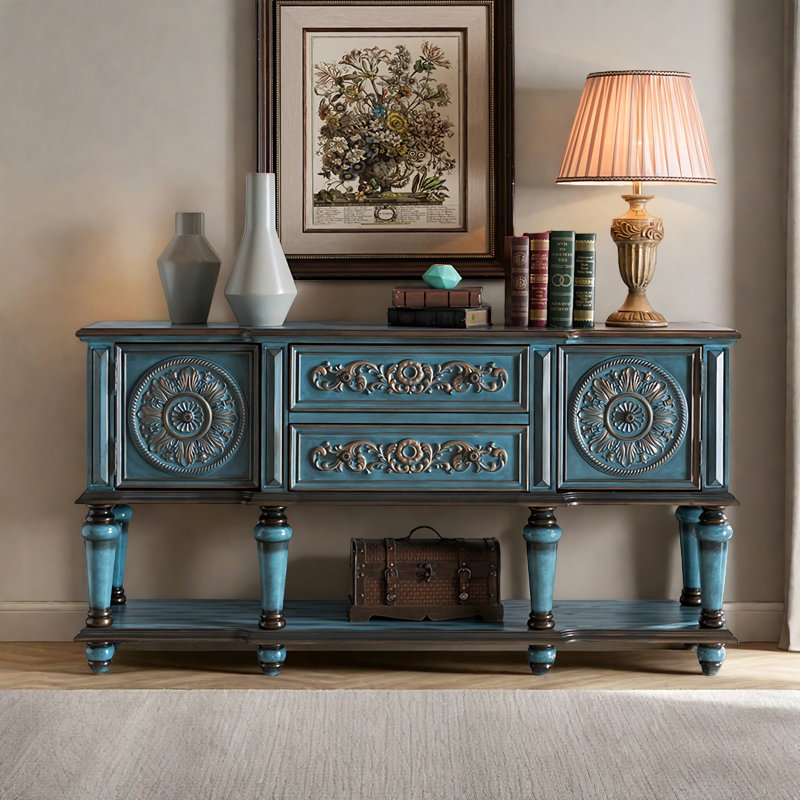 Classic Multi-Function Solid Wood Sideboard, Blue