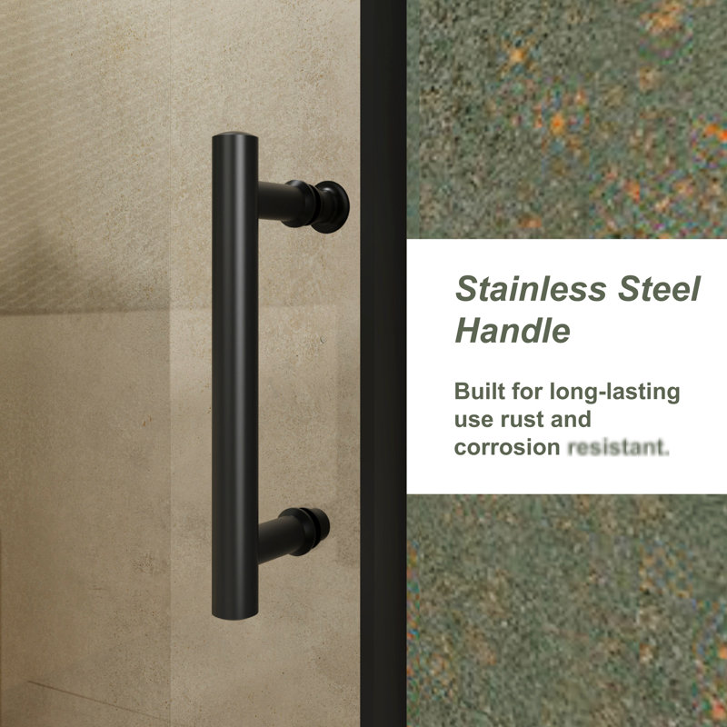 Single Sliding Shower Door 72.In H X 48.In W - Tempered Glass, Black Stainless Steel Handle, & Construction 1/5 Inch Stylish Waterproof