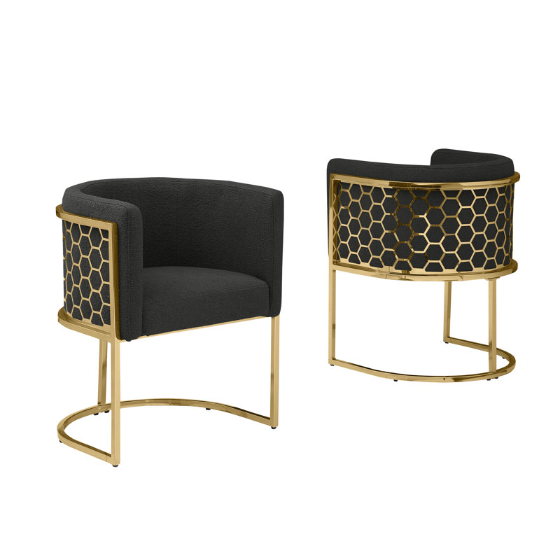 Chaises d'appoint Teddy Boucle, Noir, Chrome doré