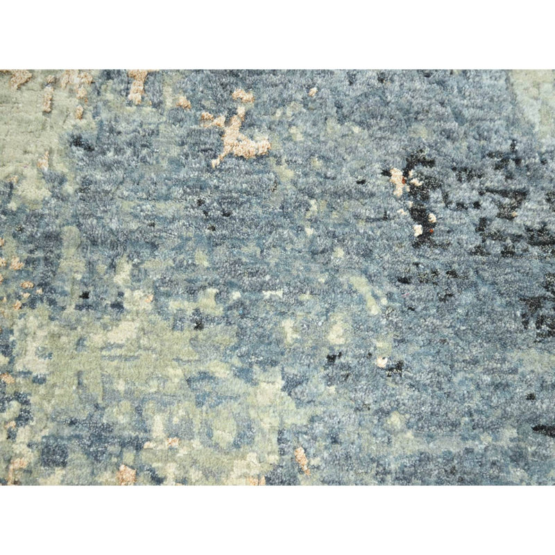 Tapis oriental 8 pi 1 po x 10 pi 2 po gris étain avec beige, nœud persan, abstrait avec motif galaxie, 100% laine noué à la main, tissé dense