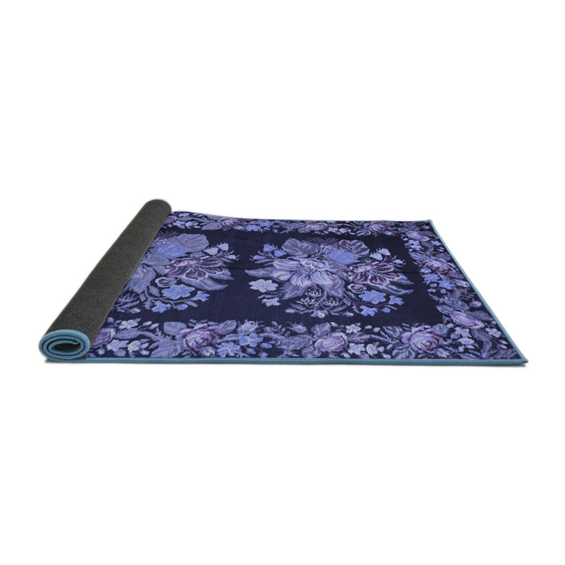 Tapis floral tissé à la machine Hilbrand 7 pi x 7 pi bleu / noir / rose