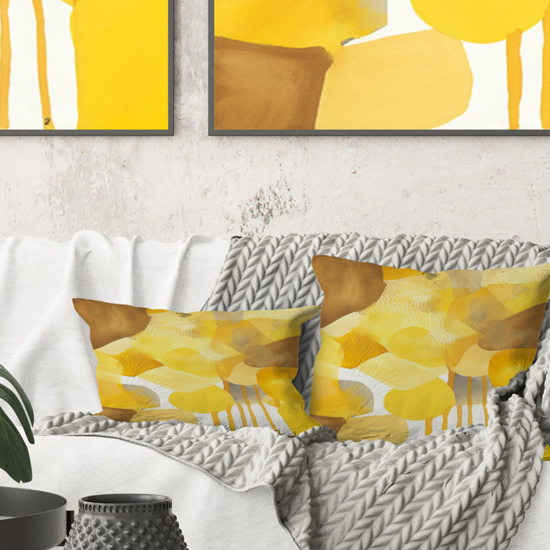 Coussin décoratif moutarde jaune avec aquarelle rétro IV