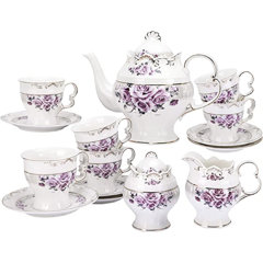 fanquare 15 Pieces British Porcelain Tea Set, Floral Vintage China Coffee  Set, Wedding Tea Service for Adult, Big Tea Cup