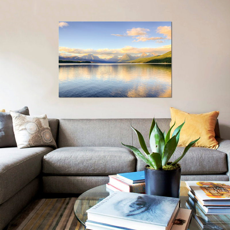 « lake macdonald », reproduction de photo sur toile, H 18 po x l 26 po x P 1,5 po, Toile avec cadre noir, Pas de tapis