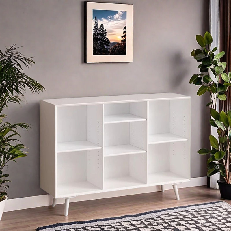 Une bibliothèque rétro et accrocheuse, (4 tablettes) H 33,4 po x l 55,1 po x P 12,5 po, Blanc