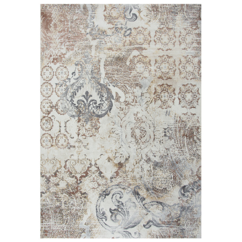 Tapis bleu / brun / crème Shockey, Rectangle 3 pi 11 po x 5 pi 6 po