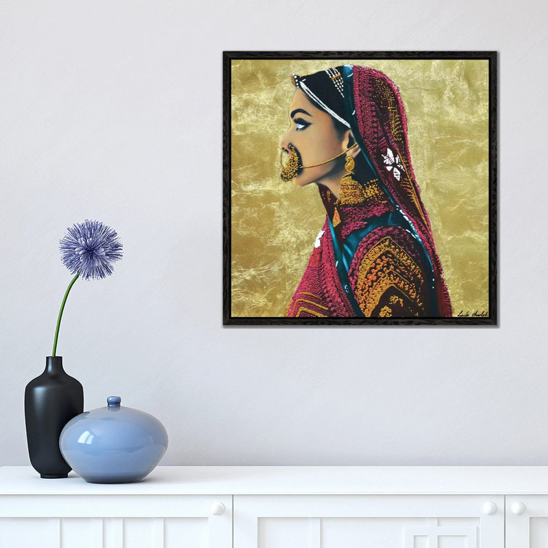 Parvathi by Linda Charles - Painting on Canvas, 45.72cm H x 45.72cm W x 3.81cm D, Black Floater Framed