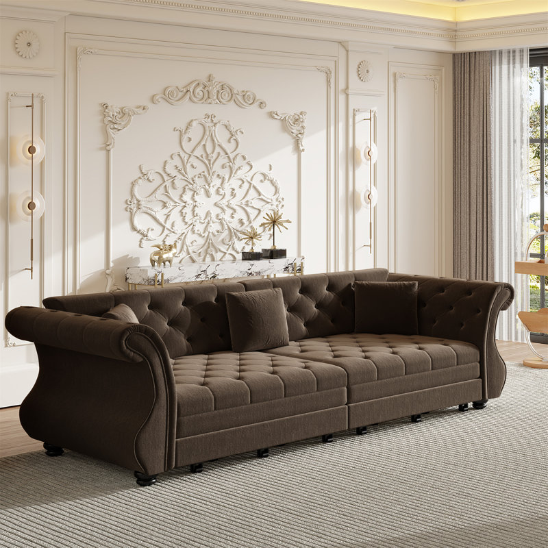Canapé-lit Chesterfield surdimensionné de 97,6 po, H 34,6 po x l 97,6 po x P 32,7 po, Brun