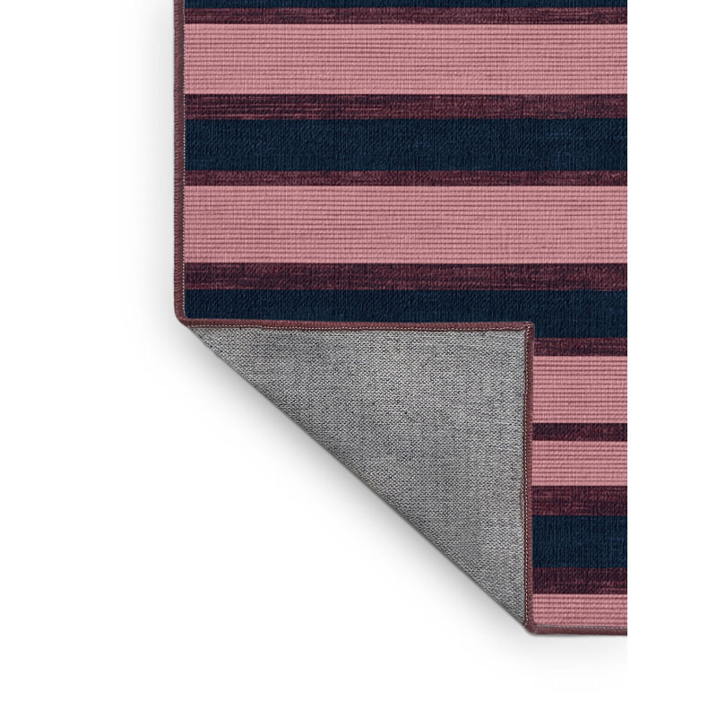 Machine Washable Horizontal Stripes Pink Area Rug, Round 6'