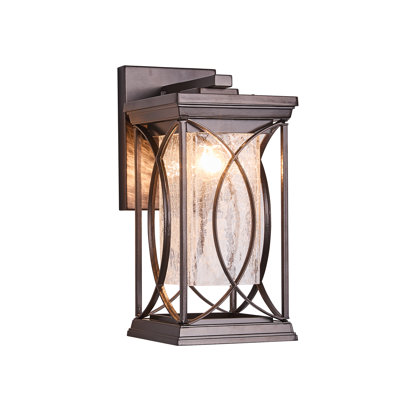 Modern Farmhouse Outdoor Wall Lantern with Crackled Glass, Exterior Sconce