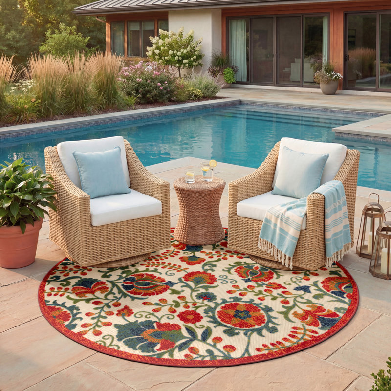Tapis floral intérieur / extérieur Deka, Rond 5 pi 3 po