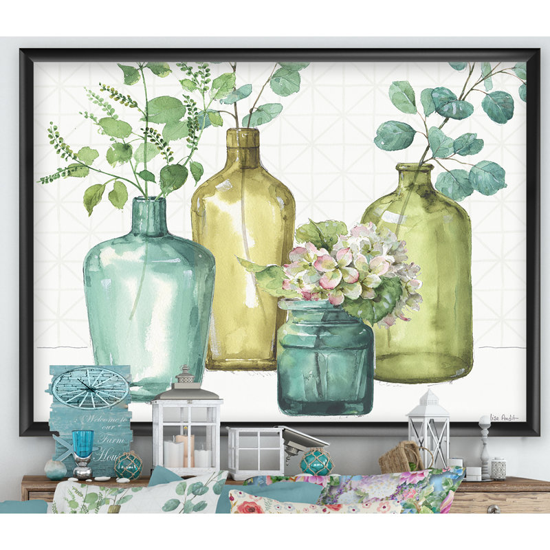 « mixed green de feuilles viii »-impression sur toile, Cadre blanc, H 20 po x l 20 po x P 1 po