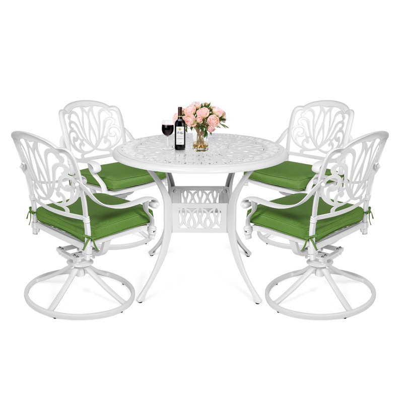 Ensemble repas d'extérieur rond L 35,4 po pour 4 personnes, Vert, Blanc