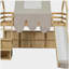 Wooden cabin frame with a tented loft bed