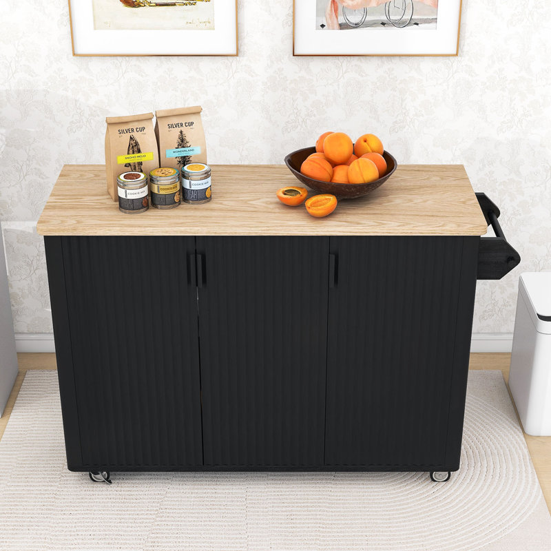 Kitchen Island Cart on Wheels with Drop Leaf, Towel Rack and Adjustable Shelves, Black Ash