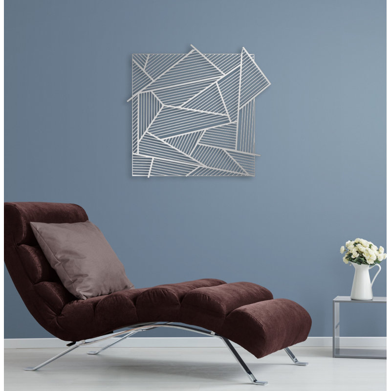 Abstract and Geometric Lines Metal Wall Art & Wall Hanging Decor, 16" H x 18" W, Shiny Silver