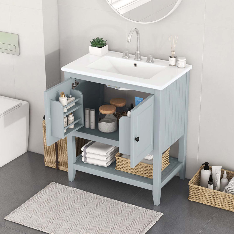 Modern and Simple Bathroom Vanity with Open Style Shelf & Door Shelf, Grey