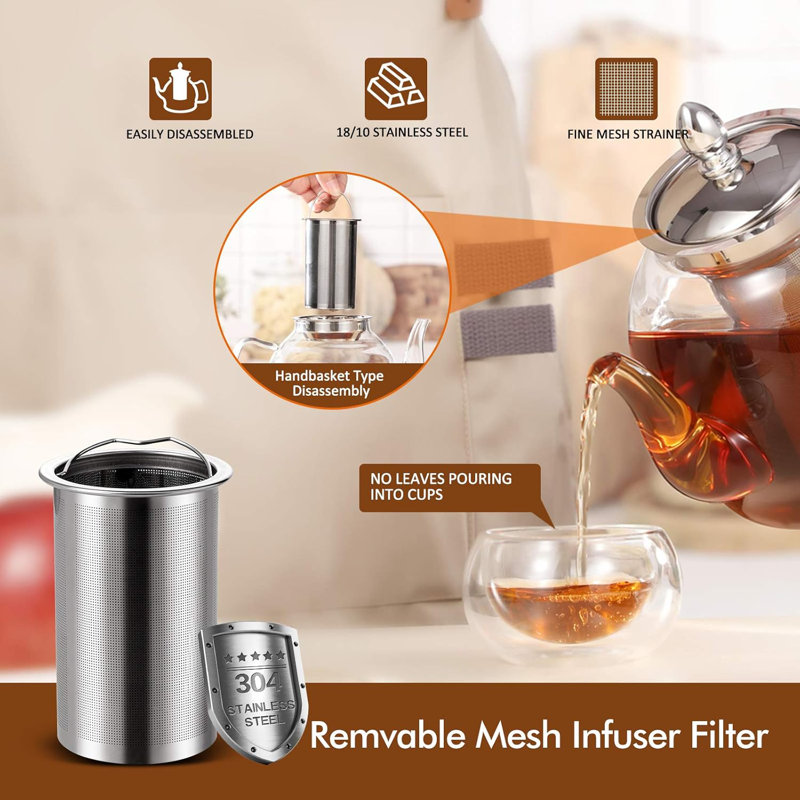 1000ml Glass Teapot with Removable Infuser, Stovetop Safe Tea Kettle