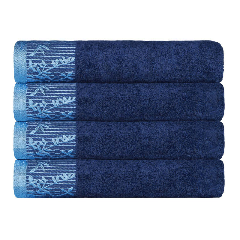 Ensemble de serviettes de bain en coton de poids moyen à bordure florale en jacquard pour la salle de bain Carinna