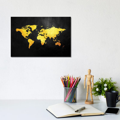World Map Gold 1 Piece Wrapped Canvas Wall Art