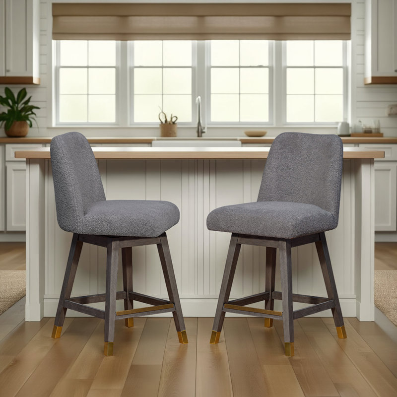 Tabouret de bar ou de comptoir Dunamuggy en bois de chêne avec siège en tissu - ensemble de 2, Gris, Gris