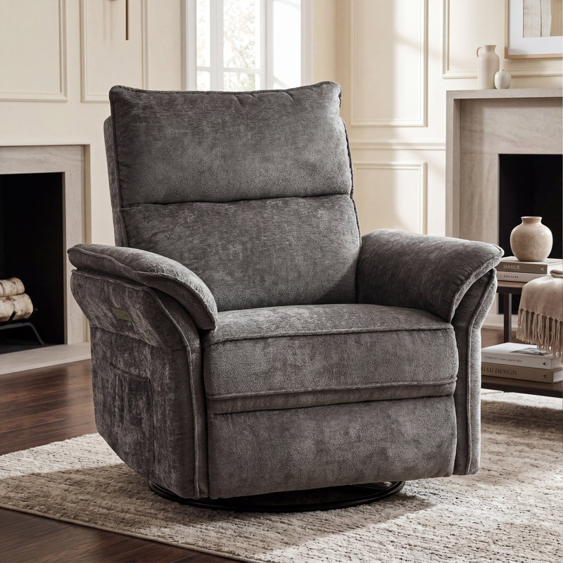 Oversized Power Recliner Chair Swivel Glider With Massage And Heat，Dark Grey, Dark Gray