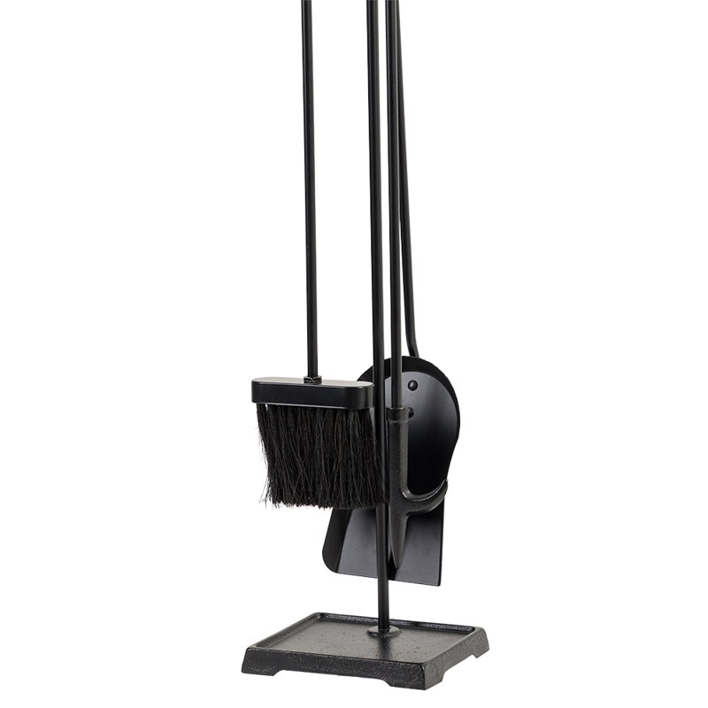 Modern Ember Harper Fireplace Tool Set - Includes Brush, Shovel, Fire Poker and Stand - Steel, Black