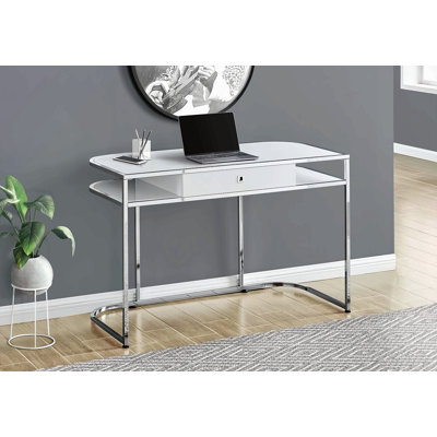 Computer Desk, Home Office, Laptop, Storage Drawers, 48"L, Work, White Laminate, Chrome Metal, Contemporary, Modern