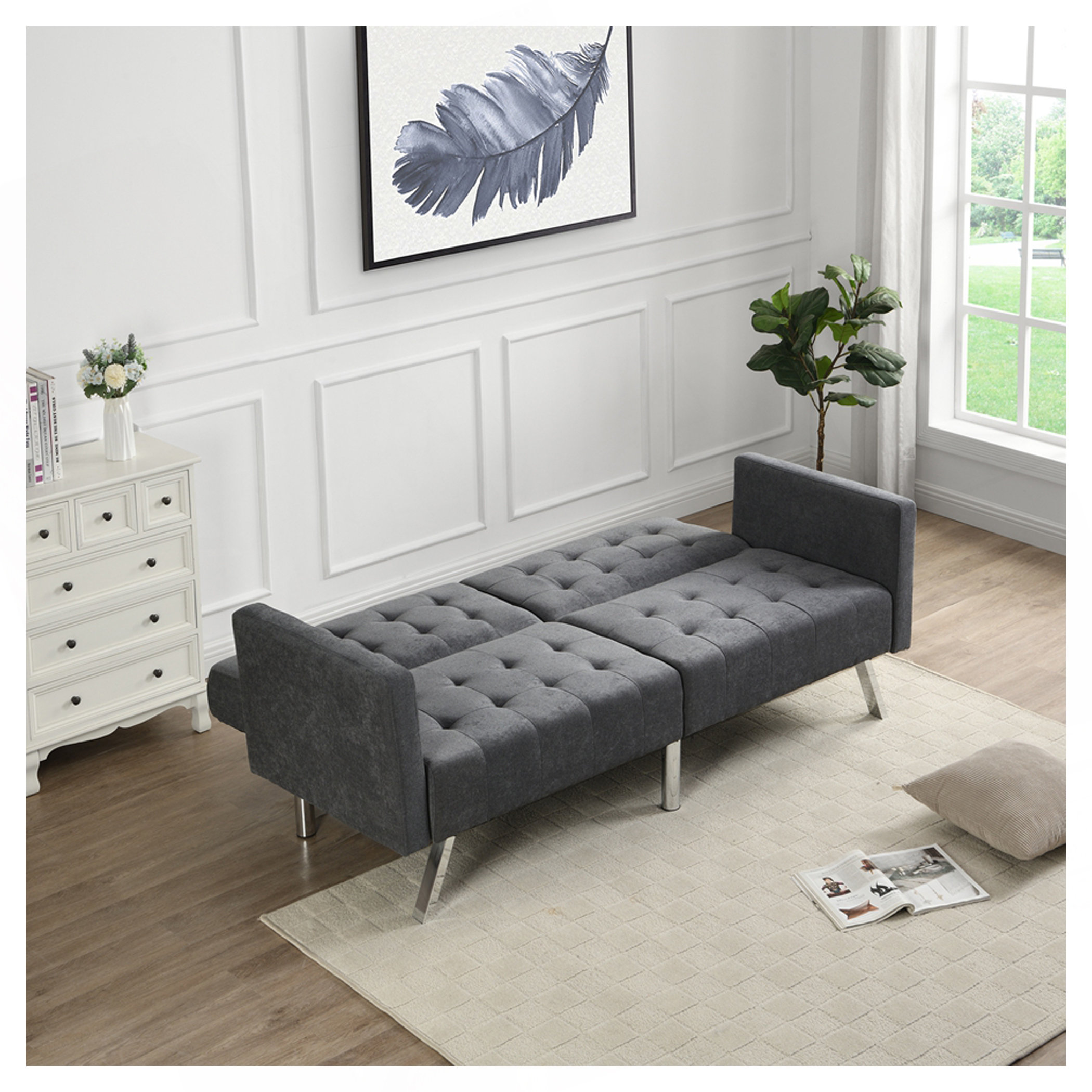 Ebern Designs Sofa Bed Convertible Folding Dark Grey Lounge Couch ...