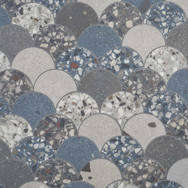 Kobe Fishscale Mix 4" Terrazzo Look Matte Porcelain Mosaic Tile