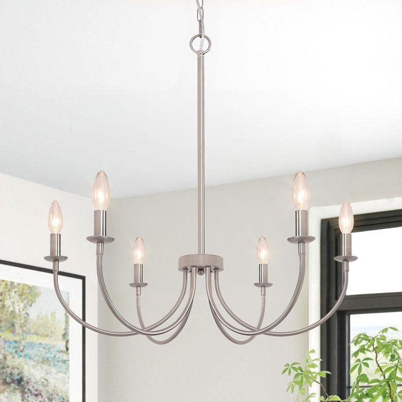 Lustre en nickel brossé 6 lumières Modern, Six lumières, Nickel