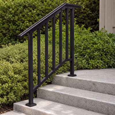 Rampe d'escalier réglable à 3 marches, balustrade en acier galvanisé avec balustres, rampe d'escalier pour terrasse et marches en béton
