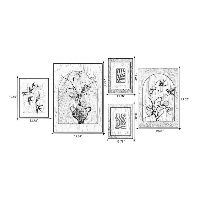 Ensemble d'art mural 5 pièces Mid-Century, H 27,56 po x l 19,69 po