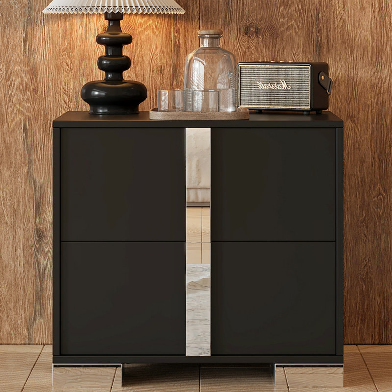 Table de chevet classique noire, pied en métal, 2 tiroirs, format 23,3 po x 15,4 po x 21,3 po